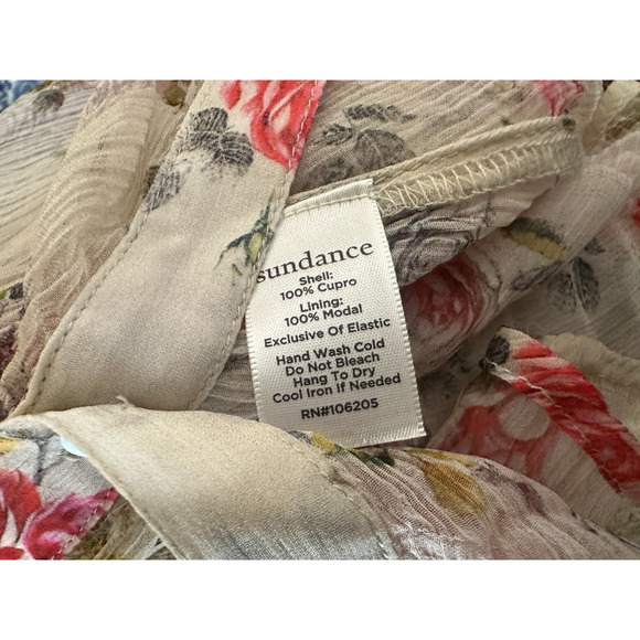 Sundance Amelia Floral Sheer Smocked Blouse Prairie Cottage Button Top Large - Picture 14 of 16